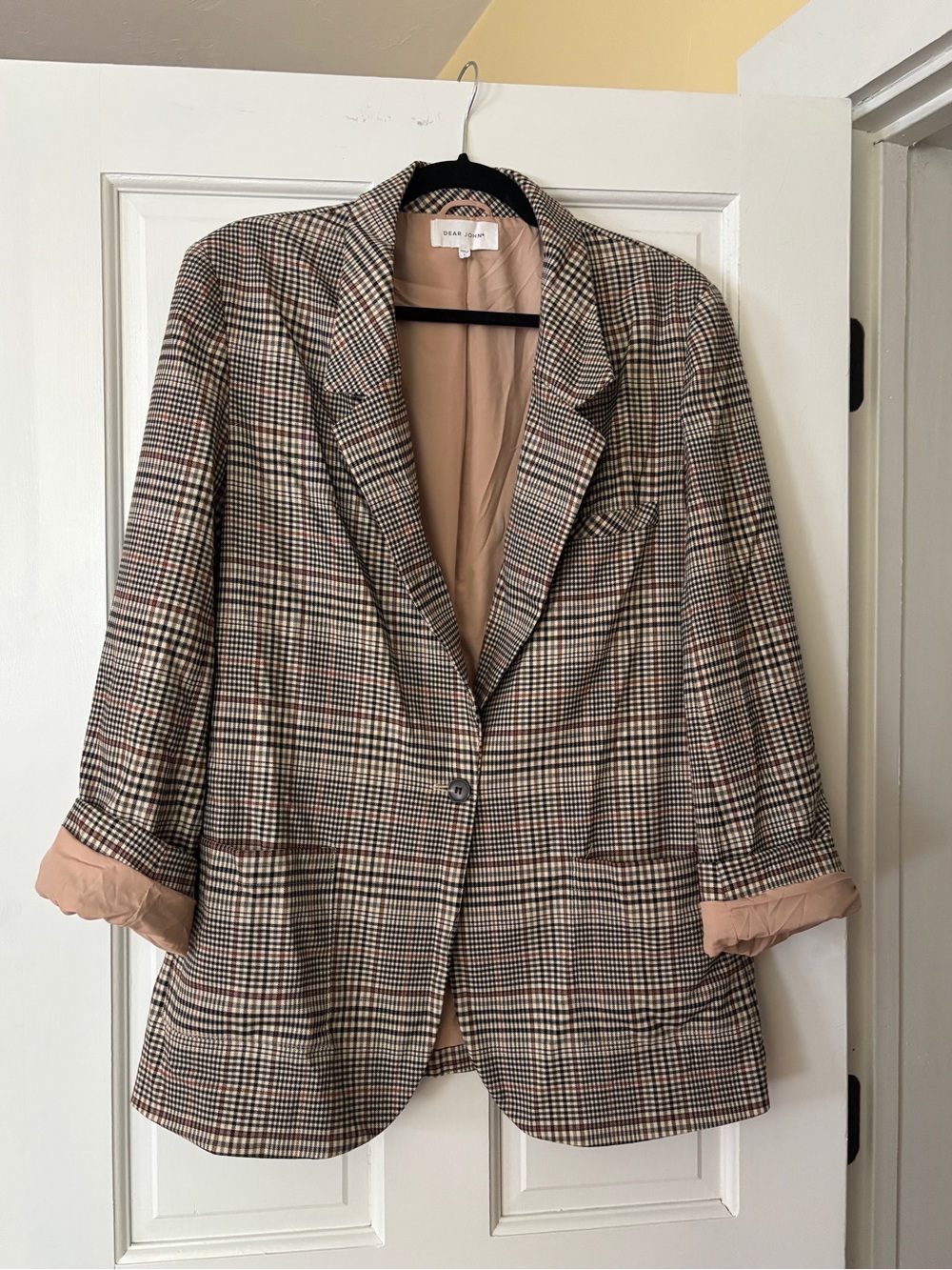 Dear John Plaid Single-Button Blazer in Brown & Tan size L